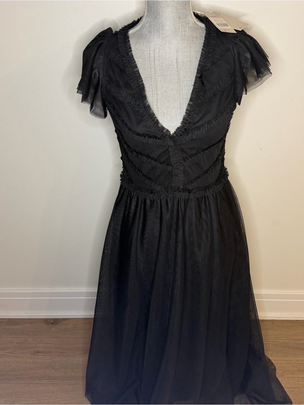 Boden Black V-Neck Ruffle Maxi Dress, evening dress, size 4